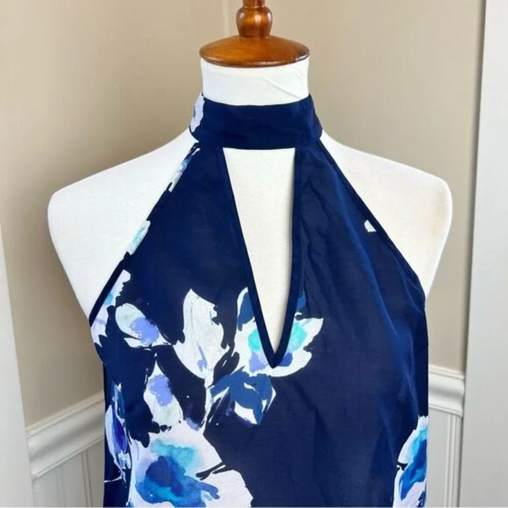 Yumi Kim Hollywood Top Navy Floral Halter Keyhole Neck XXS oversized fits medium